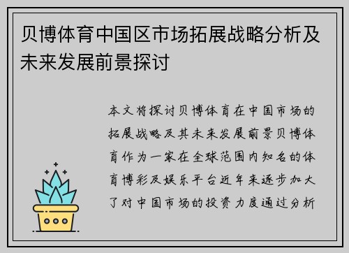 贝博体育中国区市场拓展战略分析及未来发展前景探讨